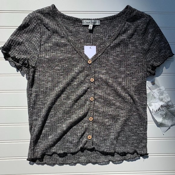 Almost Famous Tops - Almost Famous Grey Knit Button Down Tee Size XL